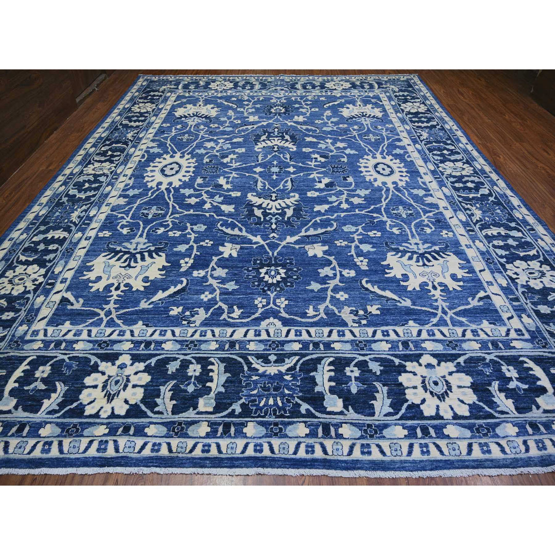 11'8" x 14'4" New Hand Knotted Blue Wool Rectangle Oriental Rug - MOA10273716