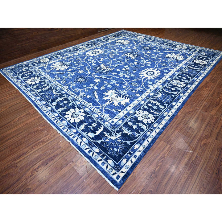 11'8" x 14'4" New Hand Knotted Blue Wool Rectangle Oriental Rug - MOA10273716