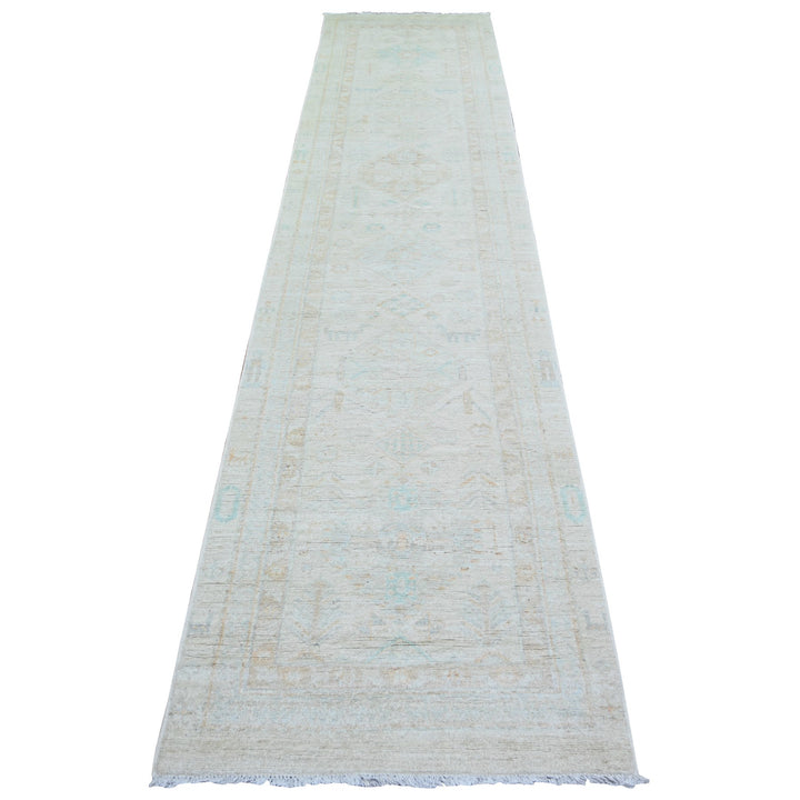 2'8" x 11'9" New Hand Knotted Ivory Wool Runner Oriental Rug - MOA10273730