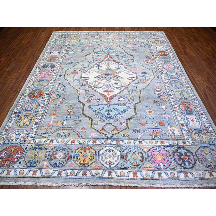 8'3" x 9'9" New Hand Knotted Grey Wool Rectangle Oriental Rug - MOA10273734