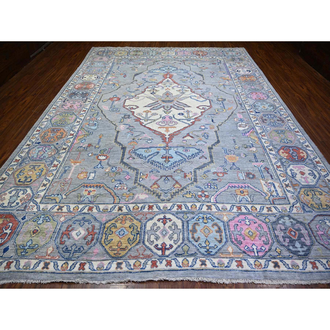 10'3" x 13'7" New Hand Knotted Grey Wool Rectangle Oriental Rug - MOA10273737