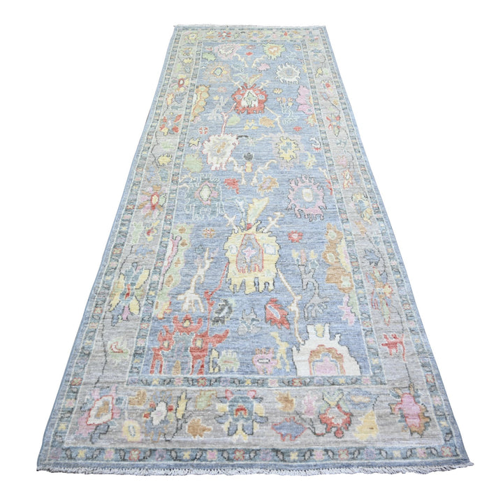 4'1" x 11'7" New Hand Knotted Blue Wool Runner Oriental Rug - MOA10273749