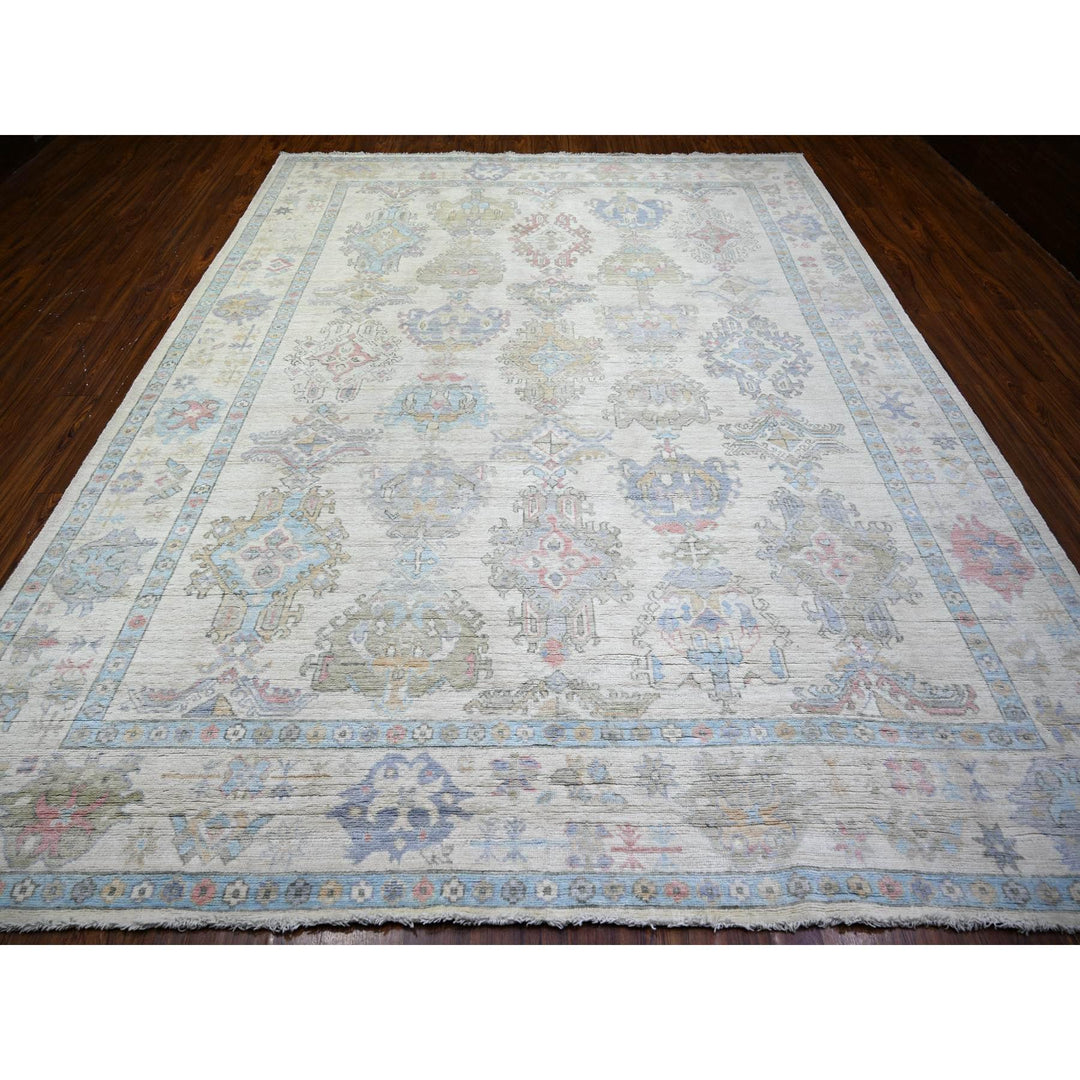 9'4" x 12'0" New Hand Knotted Ivory Wool Rectangle Oriental Rug - MOA10273796