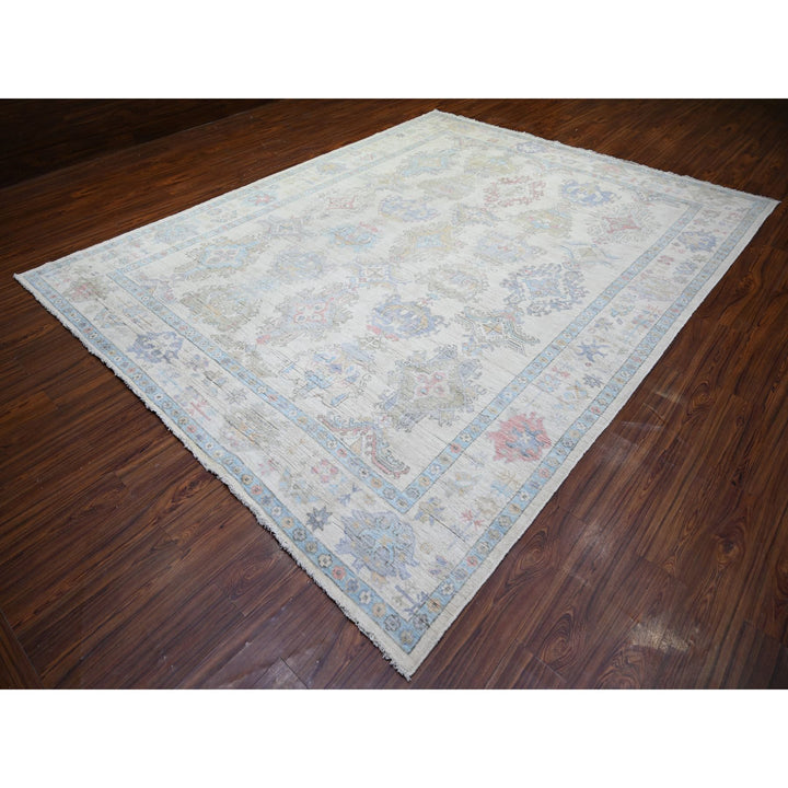 9'4" x 12'0" New Hand Knotted Ivory Wool Rectangle Oriental Rug - MOA10273796