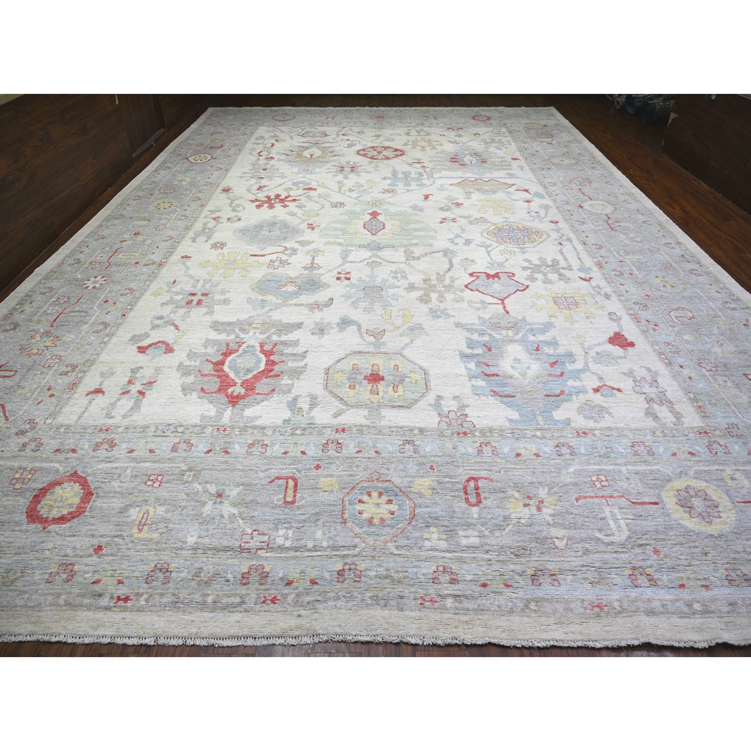 13'10" x 19'0" New Hand Knotted Ivory Wool Rectangle Oriental Rug - MOA10273797