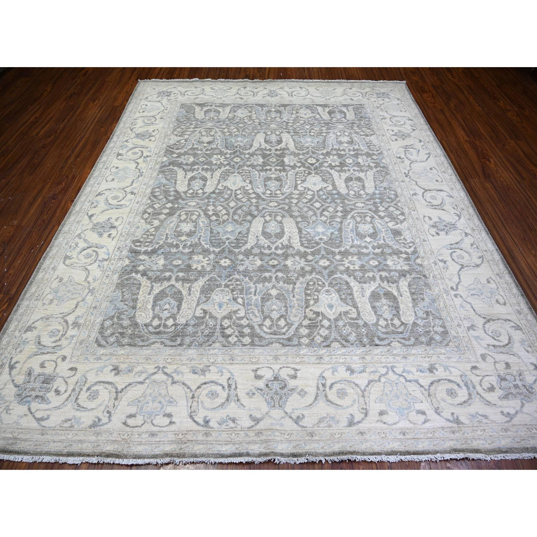 8'1" x 9'8" New Hand Knotted Grey Wool Rectangle Oriental Rug - MOA10273826