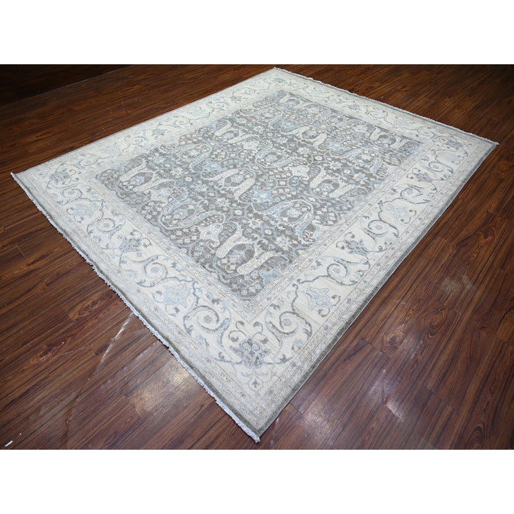 8'1" x 9'8" New Hand Knotted Grey Wool Rectangle Oriental Rug - MOA10273826