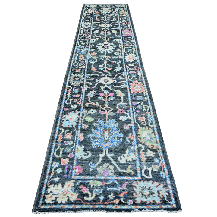 2'10" x 12'6" New Hand Knotted Black Wool Runner Oriental Rug - MOA10273874