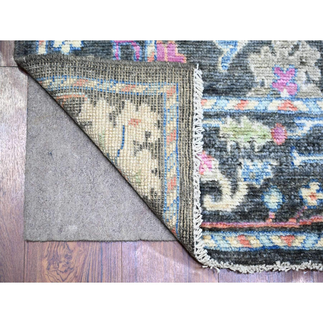 2'10" x 12'6" New Hand Knotted Black Wool Runner Oriental Rug - MOA10273874