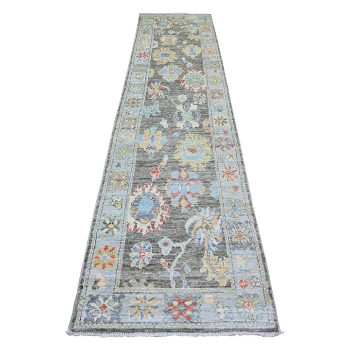 2'8" x 11'5" New Hand Knotted Grey Wool Runner Oriental Rug - MOA10273876