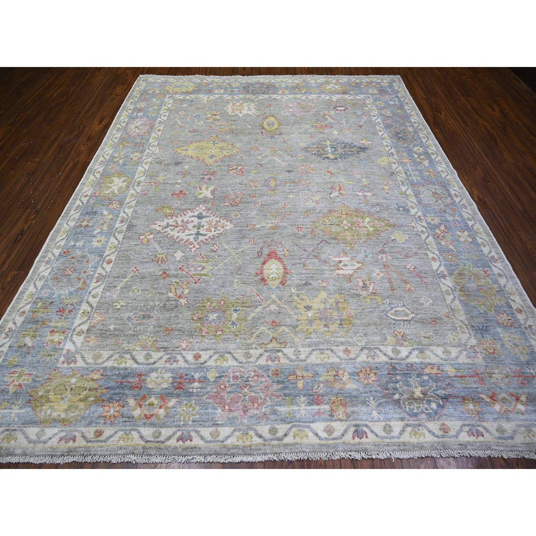 8'1" x 9'10" New Hand Knotted Grey Wool Rectangle Oriental Rug - MOA10273887