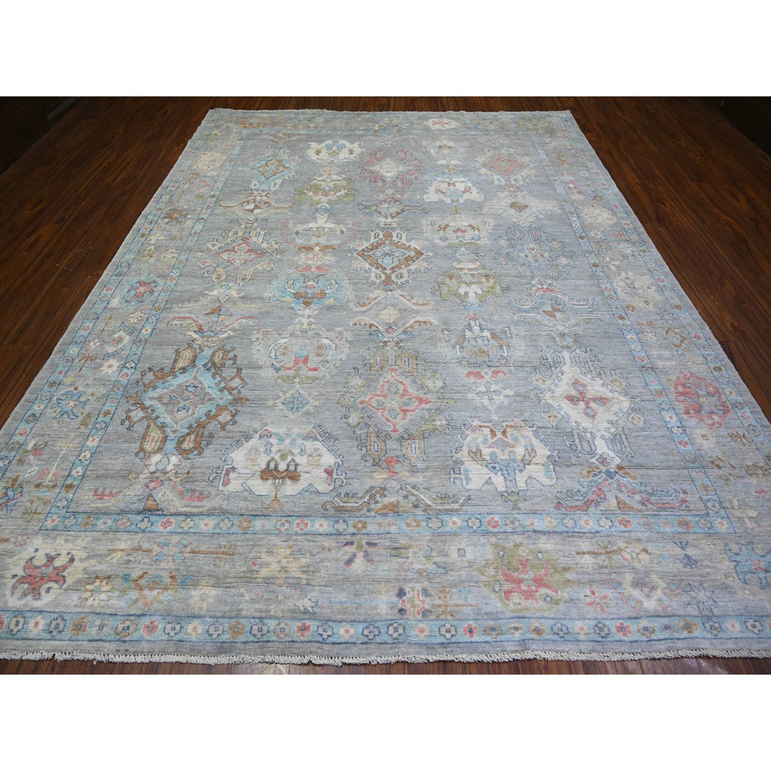 9'1" x 11'9" New Hand Knotted Grey Wool Rectangle Oriental Rug - MOA10273893