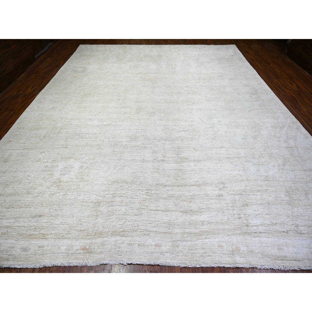 11'6" x 14'3" New Hand Knotted Ivory Wool Rectangle Oriental Rug - MOA10273919