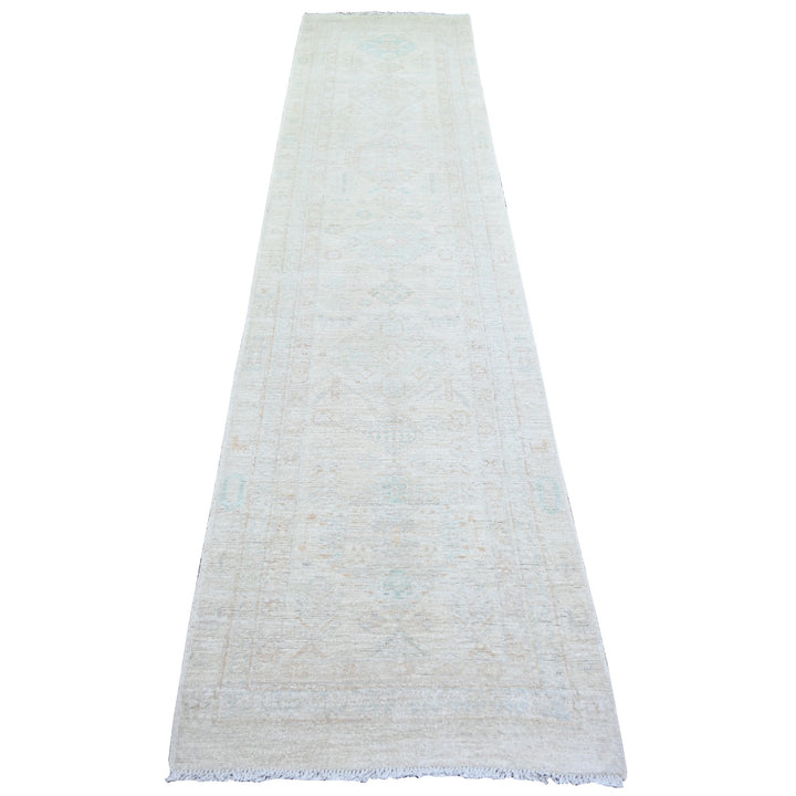 2'7" x 11'3" New Hand Knotted Ivory Wool Runner Oriental Rug - MOA10273944