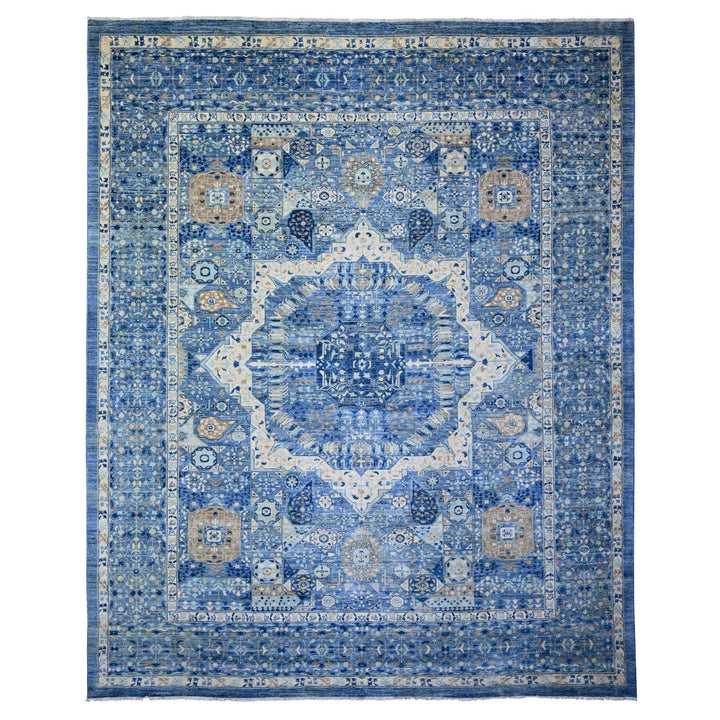 11'9" x 14'4" New Hand Knotted Blue Wool Rectangle Oriental Rug - MOA10273954