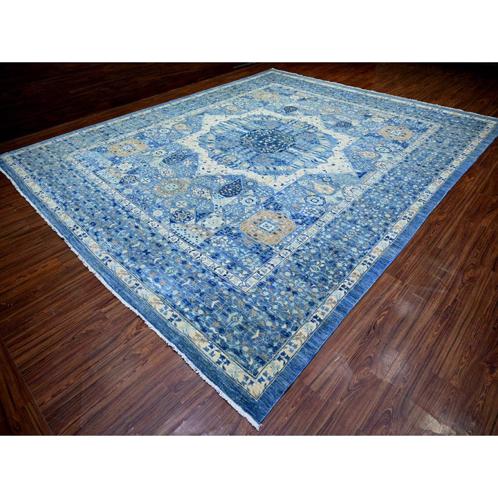 11'9" x 14'4" New Hand Knotted Blue Wool Rectangle Oriental Rug - MOA10273954