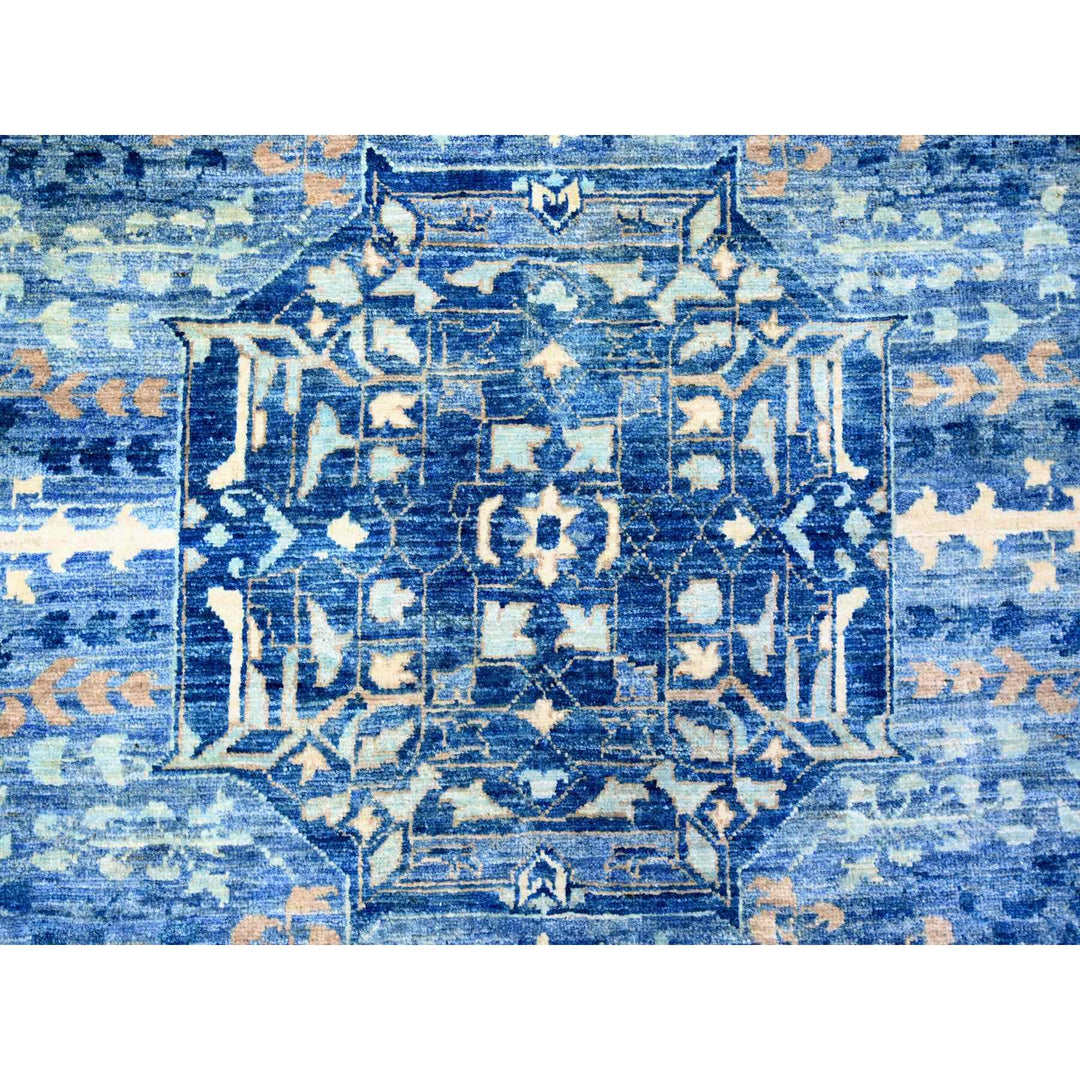 11'9" x 14'4" New Hand Knotted Blue Wool Rectangle Oriental Rug - MOA10273954