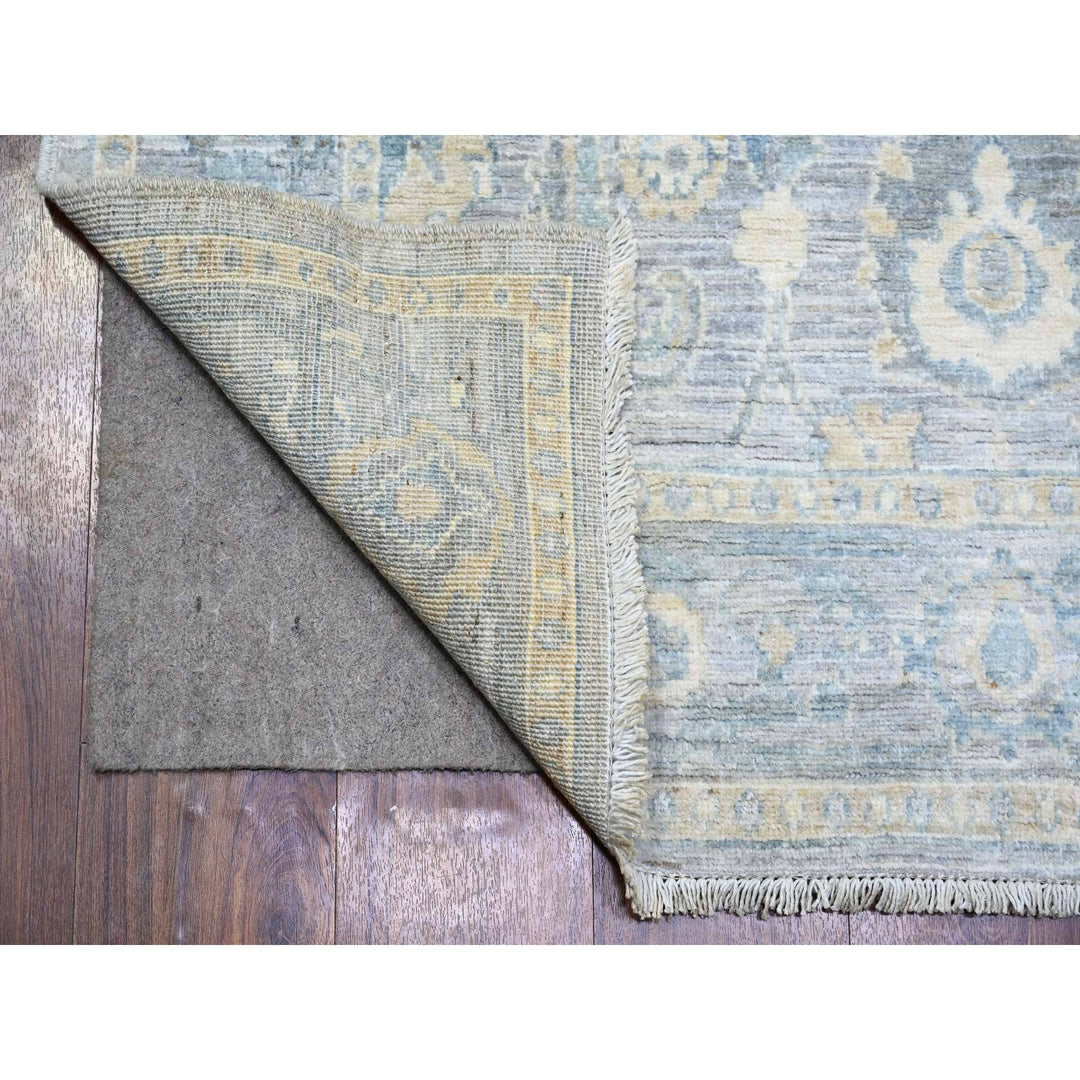 3'10" x 11'9" New Hand Knotted Grey Wool Runner Oriental Rug - MOA10273955