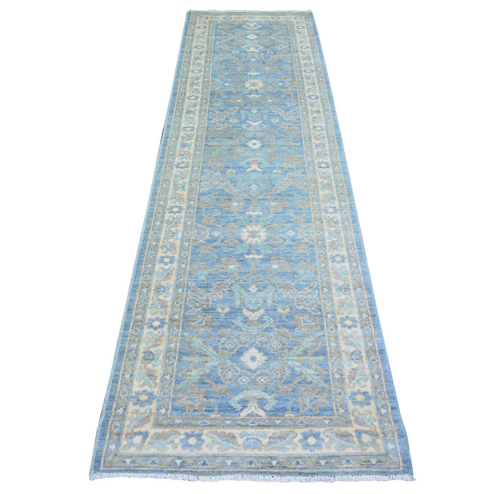 2'8" x 9'6" New Hand Knotted Blue Wool Runner Oriental Rug - MOA10273963