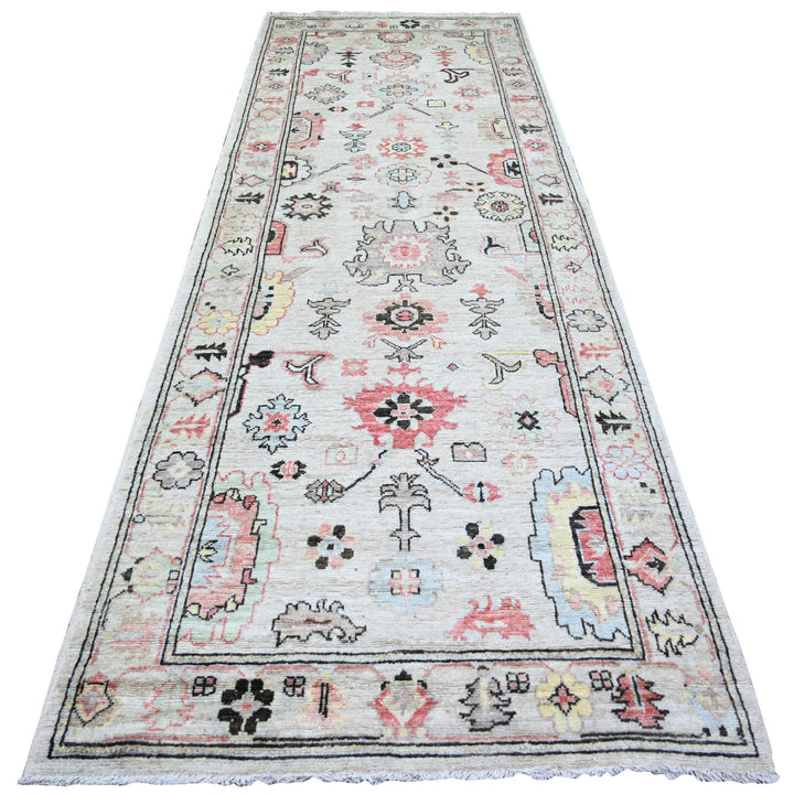 4'2" x 11'8" New Hand Knotted Grey Wool Runner Oriental Rug - MOA10273982