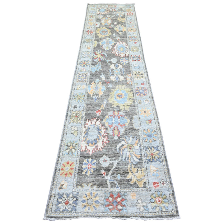 2'6" x 11'4" New Hand Knotted Grey Wool Runner Oriental Rug - MOA10274000