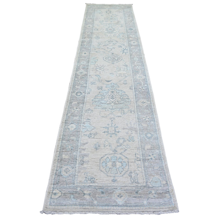 2'8" x 11'7" New Hand Knotted Grey Wool Runner Oriental Rug - MOA10274004