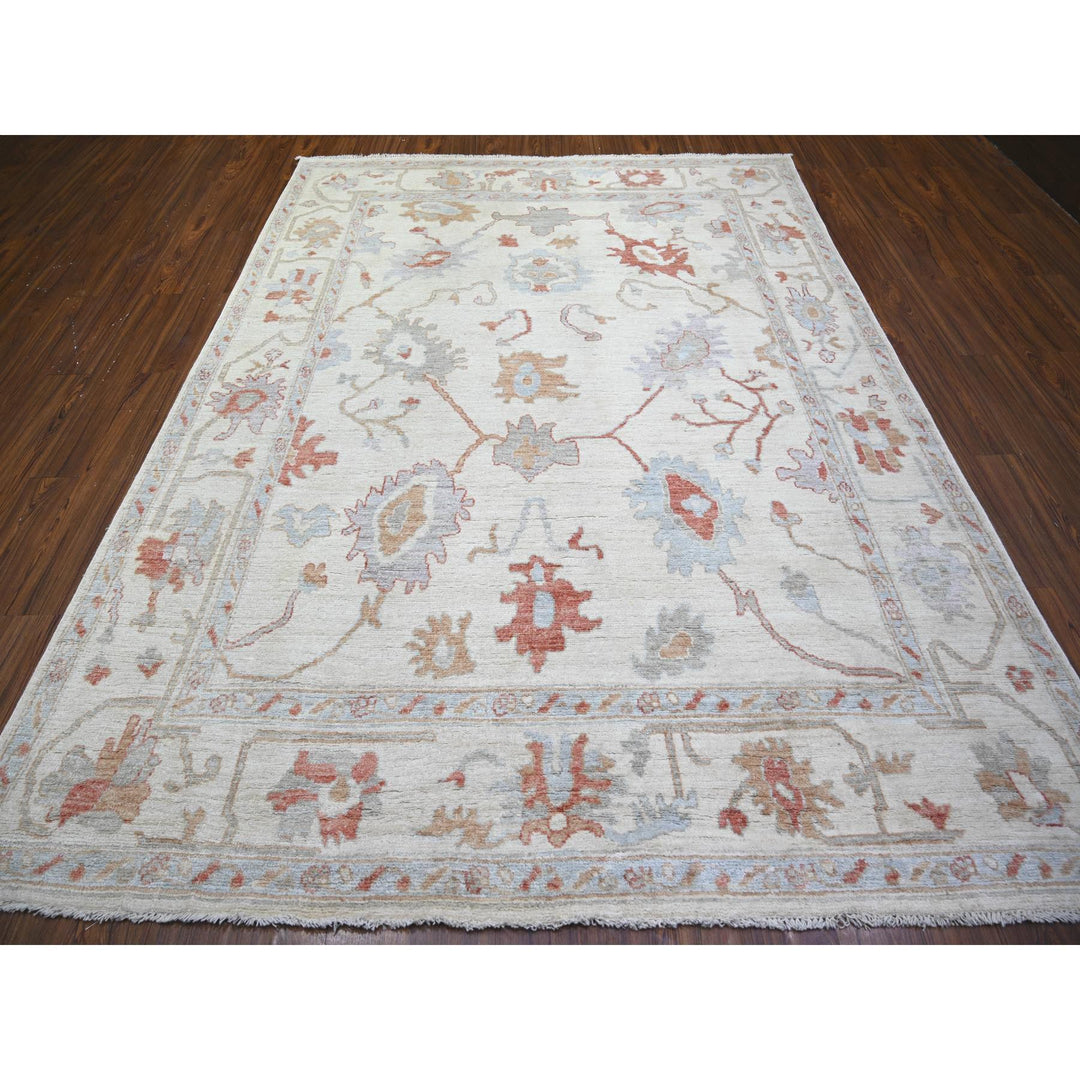 7'8" x 10'2" New Hand Knotted Ivory Wool Rectangle Oriental Rug - MOA10274025