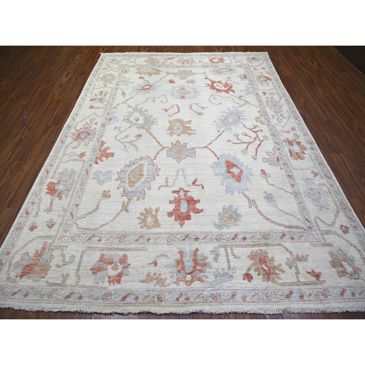 7'8" x 10'2" New Hand Knotted Ivory Wool Rectangle Oriental Rug - MOA10274025