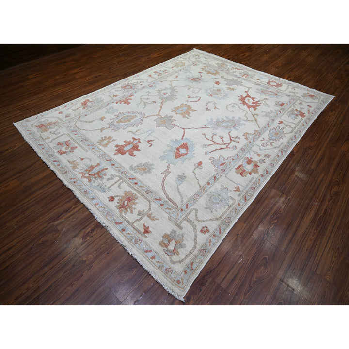 7'8" x 10'2" New Hand Knotted Ivory Wool Rectangle Oriental Rug - MOA10274025