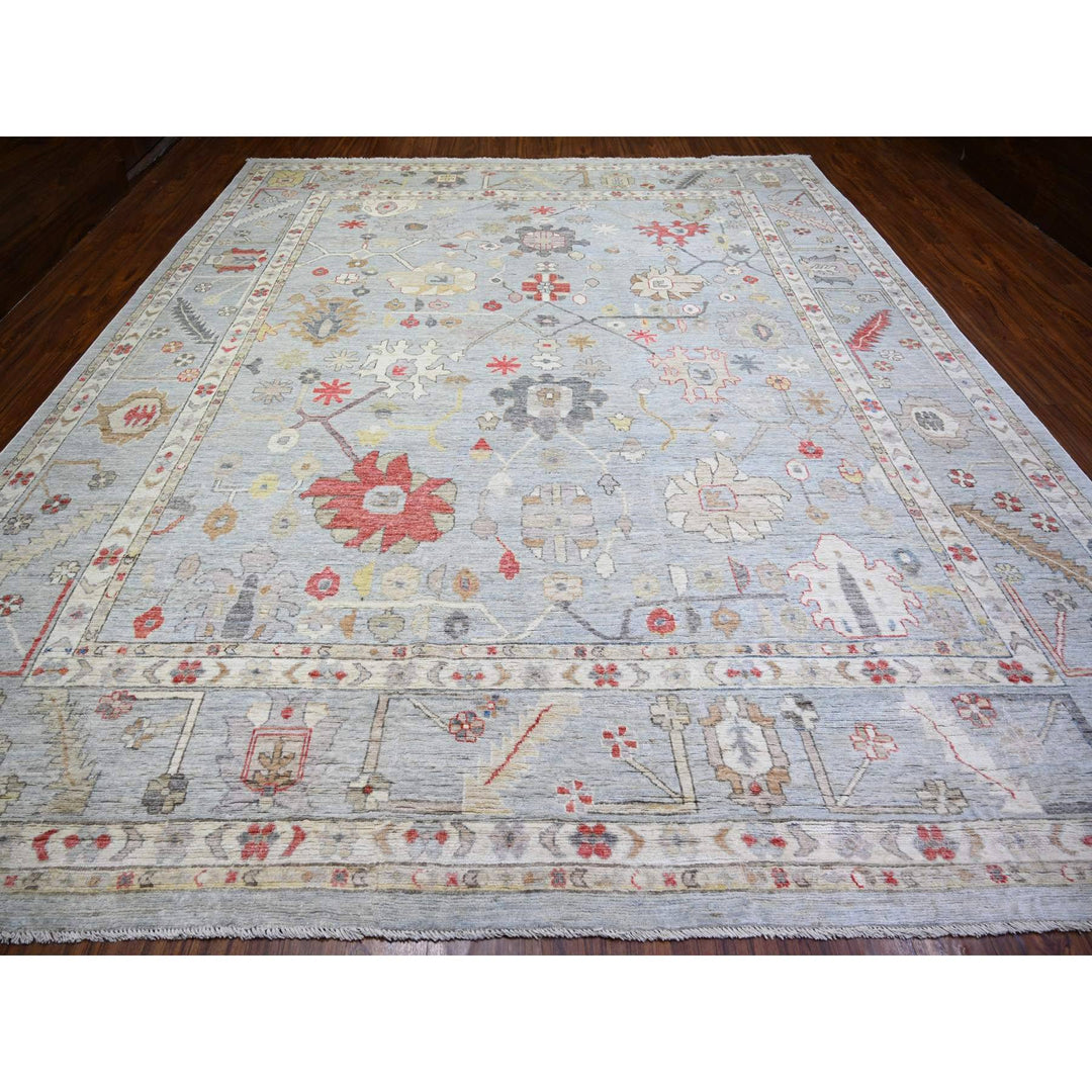 11'9" x 14'0" New Hand Knotted Grey Wool Rectangle Oriental Rug - MOA10274041