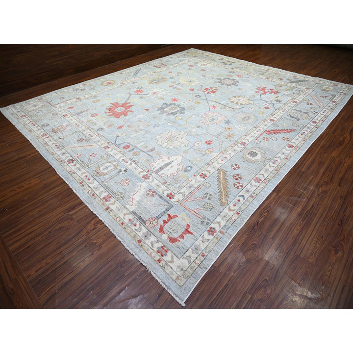 11'9" x 14'0" New Hand Knotted Grey Wool Rectangle Oriental Rug - MOA10274041