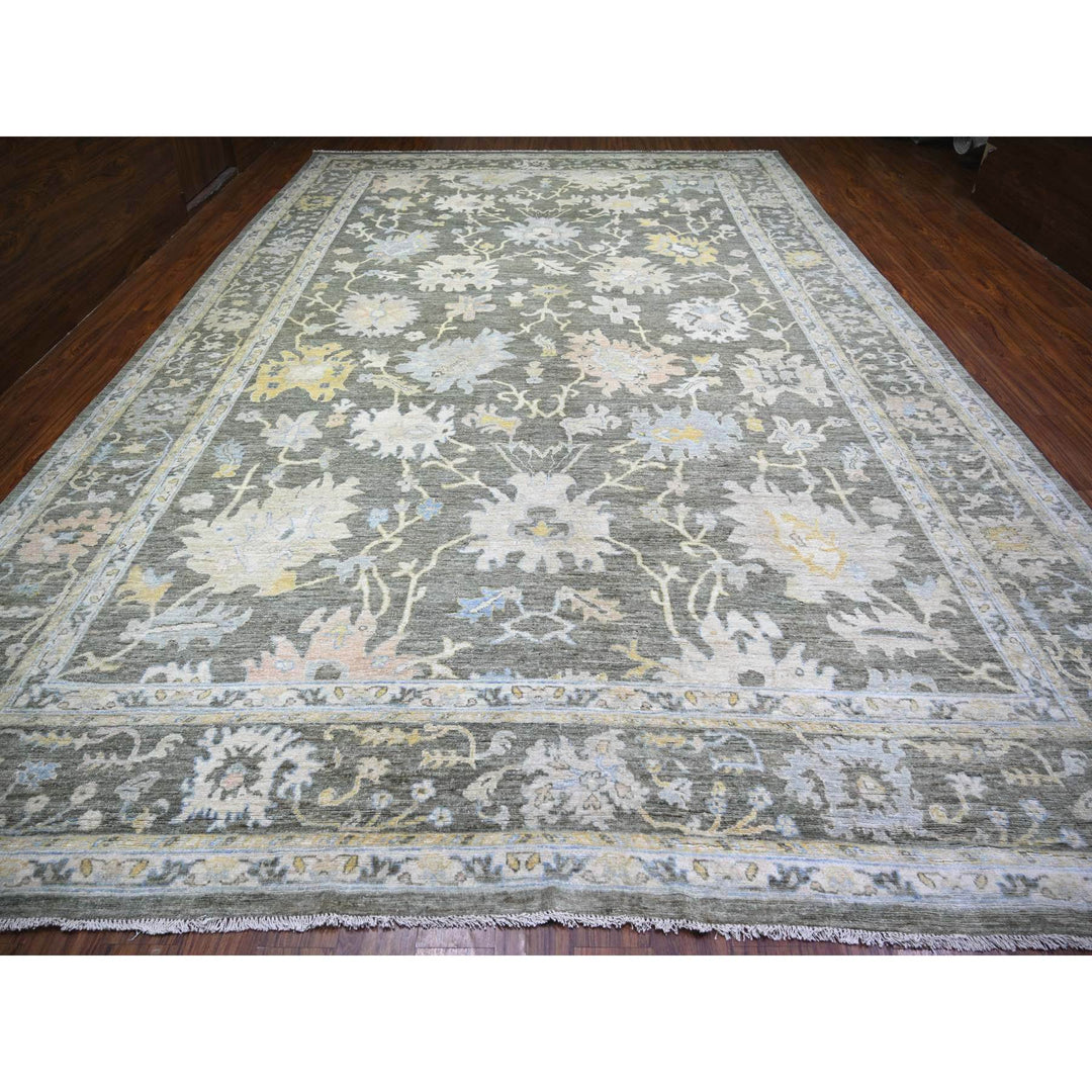 11'9" x 17'6" New Hand Knotted Grey Wool Rectangle Oriental Rug - MOA10274043