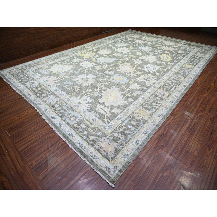 11'9" x 17'6" New Hand Knotted Grey Wool Rectangle Oriental Rug - MOA10274043