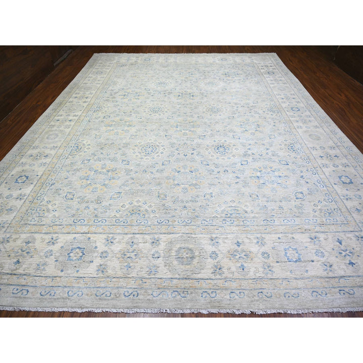 11'9" x 14'8" New Hand Knotted Ivory Wool Rectangle Oriental Rug - MOA10274056