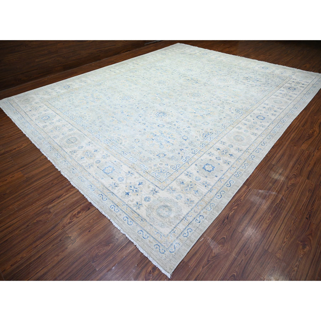 11'9" x 14'8" New Hand Knotted Ivory Wool Rectangle Oriental Rug - MOA10274056