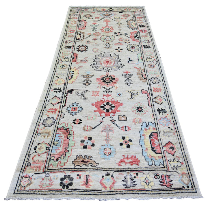 4'1" x 9'6" New Hand Knotted Grey Wool Runner Oriental Rug - MOA10274073