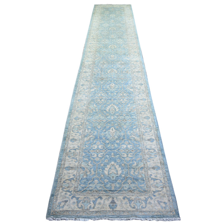 2'8" x 15'2" New Hand Knotted Blue Wool Runner Oriental Rug - MOA10274133