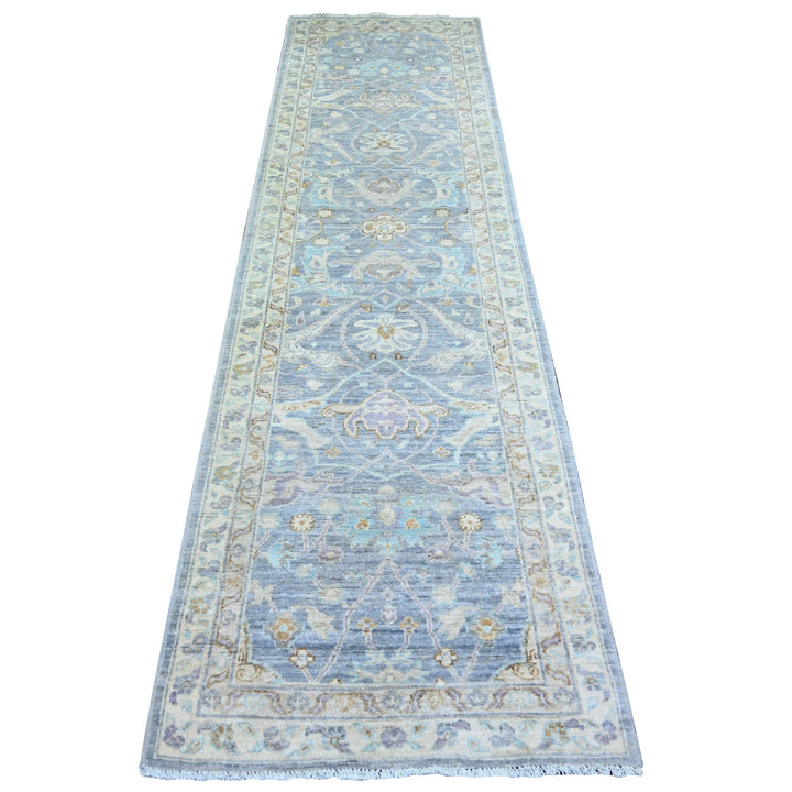 2'7" x 9'6" New Hand Knotted Blue Wool Runner Oriental Rug - MOA10274135