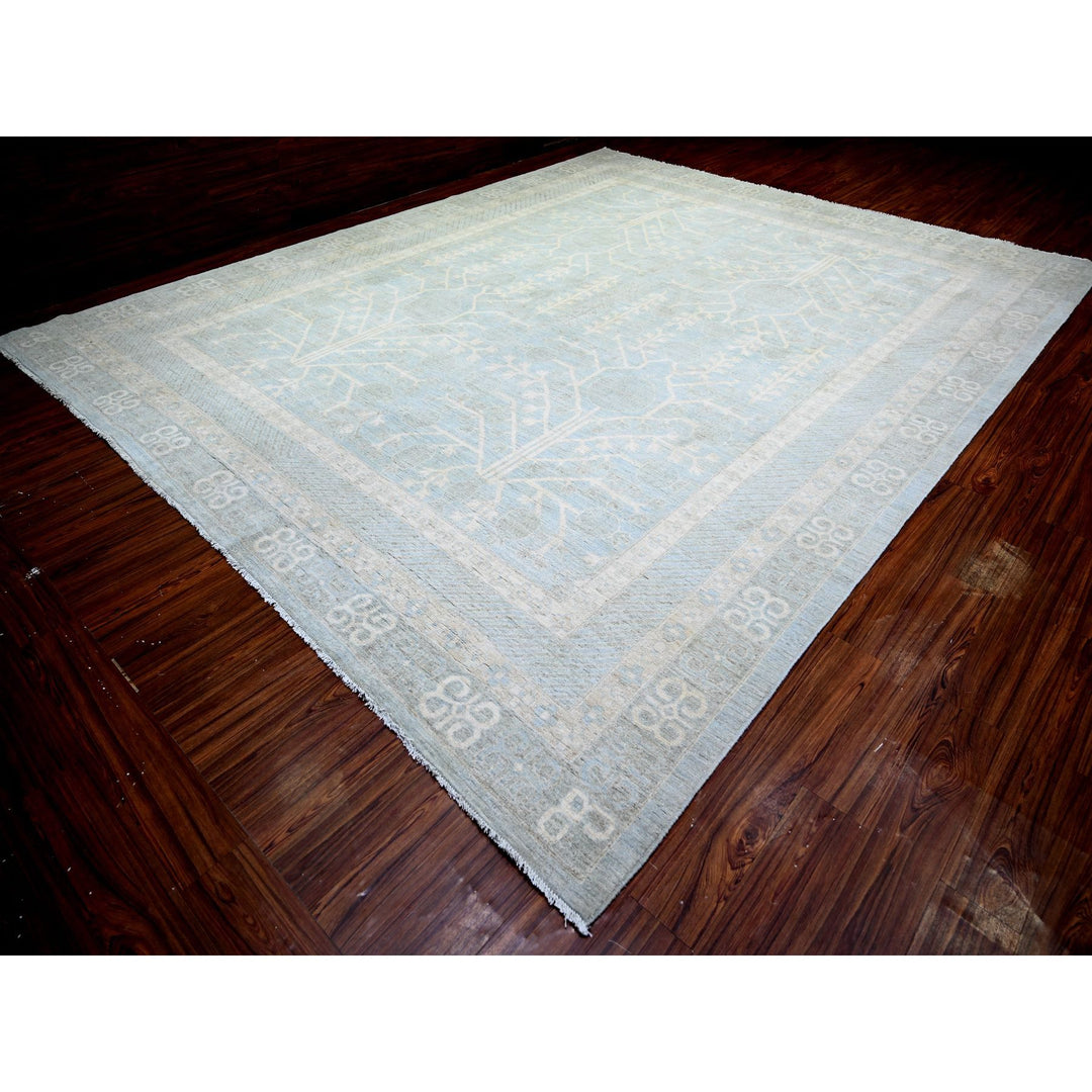 11'8" x 14'5" New Hand Knotted Blue Wool Rectangle Oriental Rug - MOA10274146