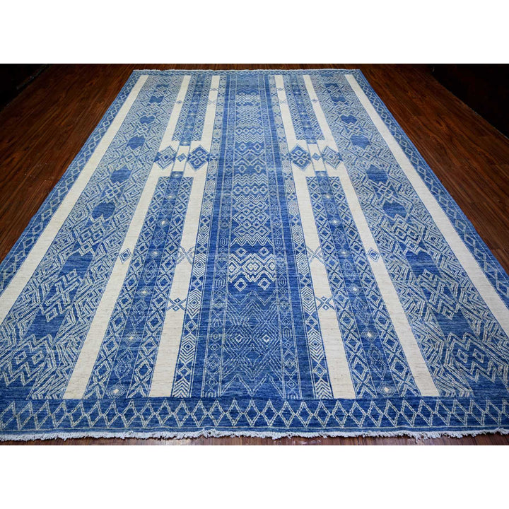 9'8" x 13'5" New Hand Knotted Blue Wool Rectangle Oriental Rug - MOA10274181