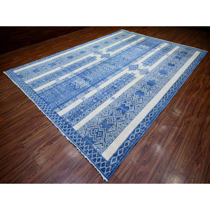 9'8" x 13'5" New Hand Knotted Blue Wool Rectangle Oriental Rug - MOA10274181