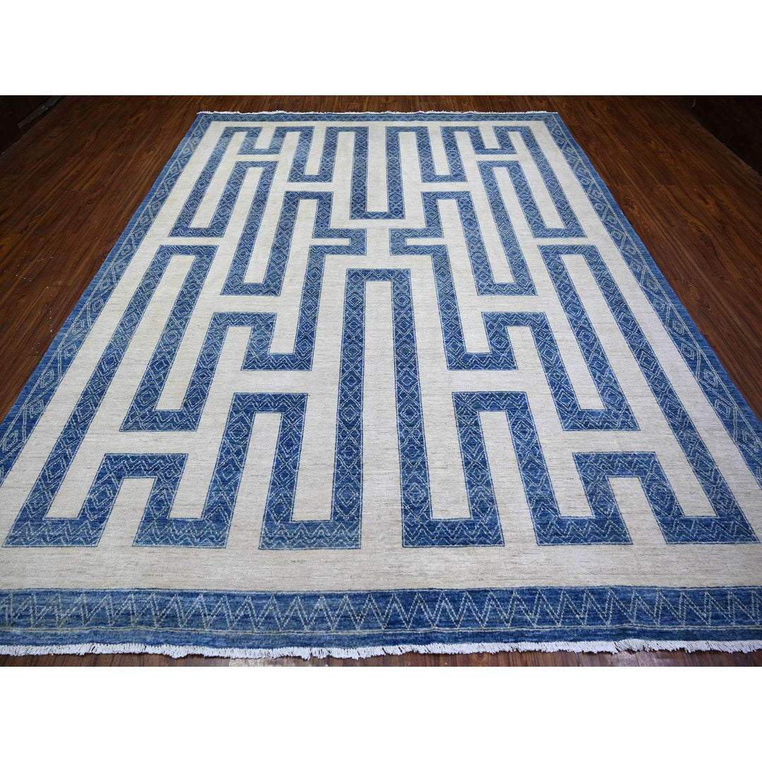 9'1" x 11'8" New Hand Knotted Blue Wool Rectangle Oriental Rug - MOA10274185