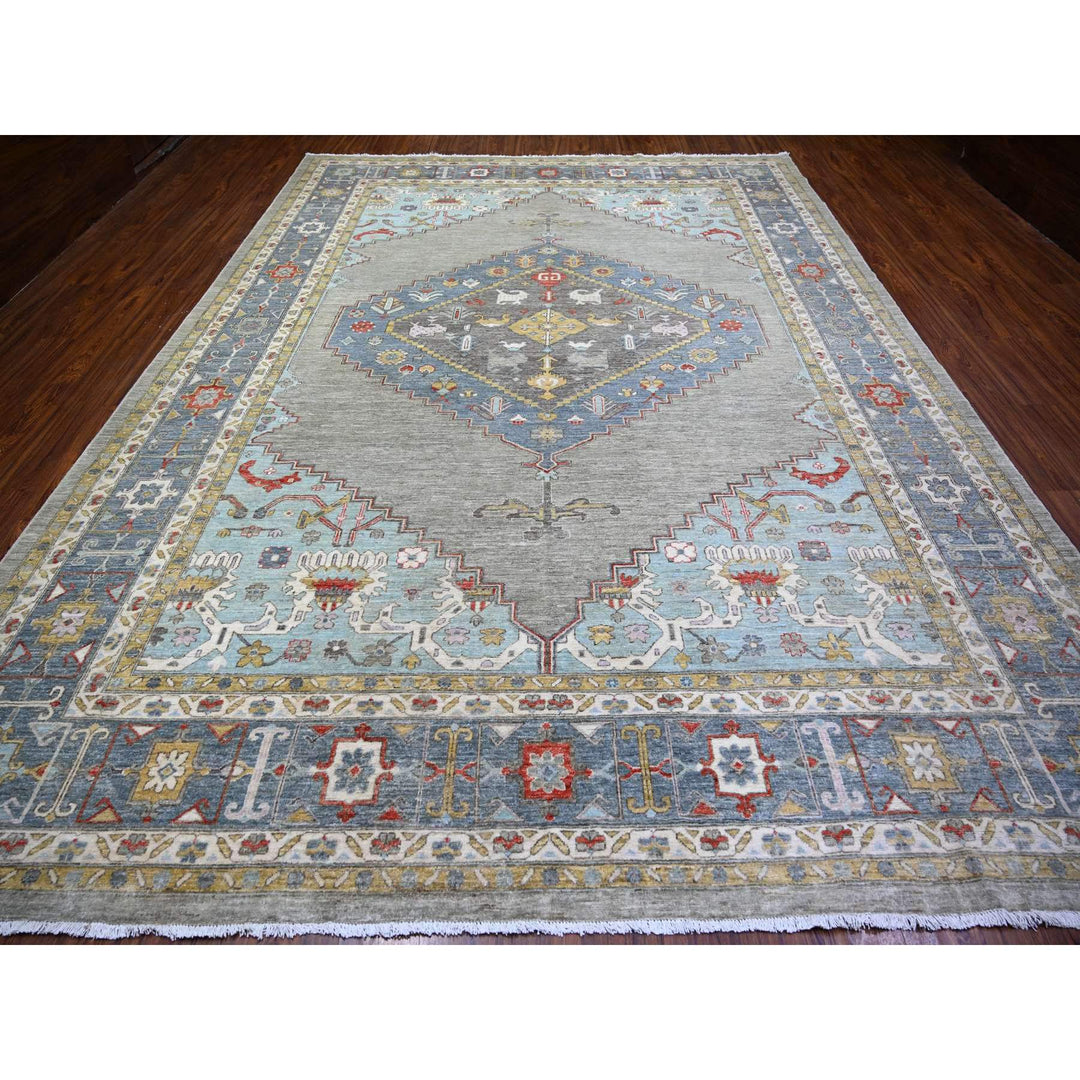 10'1" x 14'0" New Hand Knotted Blue Wool Rectangle Oriental Rug - MOA10274197