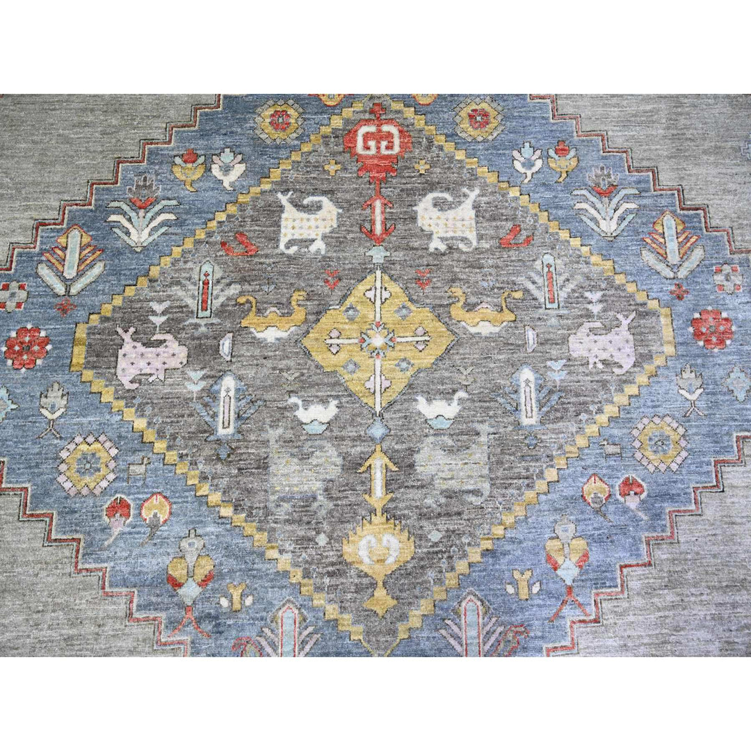 10'1" x 14'0" New Hand Knotted Blue Wool Rectangle Oriental Rug - MOA10274197