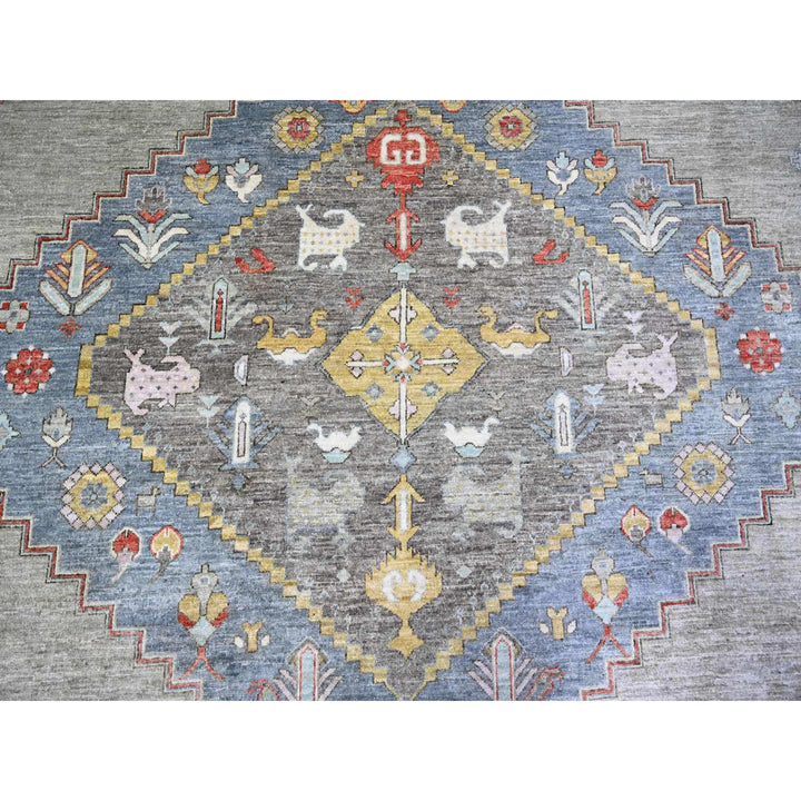 10'1" x 14'0" New Hand Knotted Blue Wool Rectangle Oriental Rug - MOA10274197