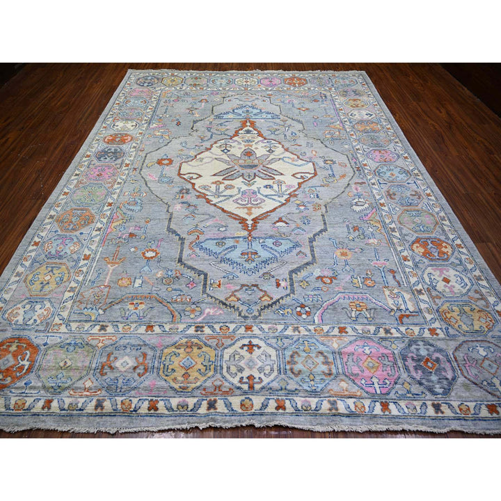 9'0" x 11'6" New Hand Knotted Grey Wool Rectangle Oriental Rug - MOA10274229