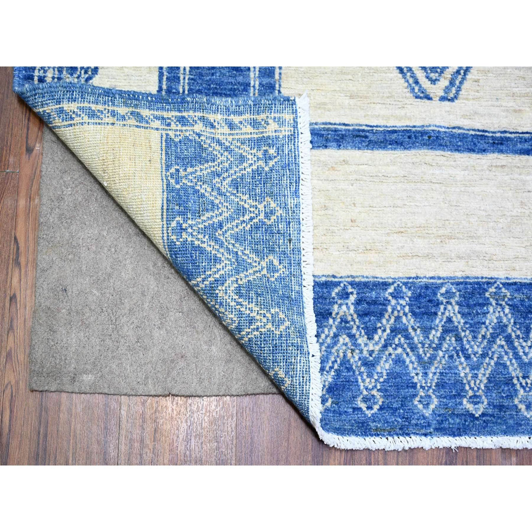 6'1" x 9'1" New Hand Knotted Blue Wool Rectangle Oriental Rug - MOA10274255