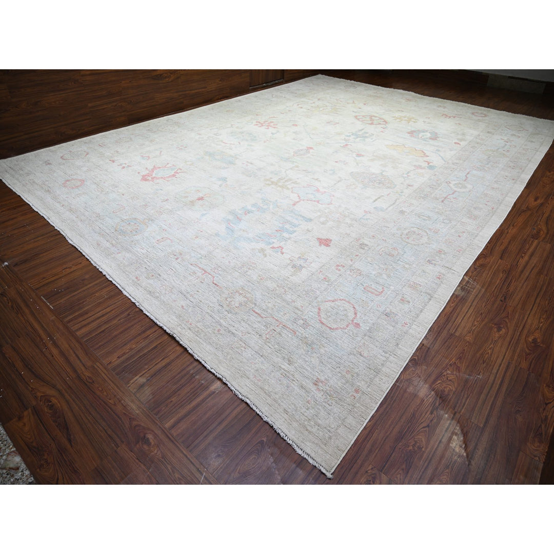 13'10" x 19'2" New Hand Knotted Beige Wool Rectangle Oriental Rug - MOA10274275