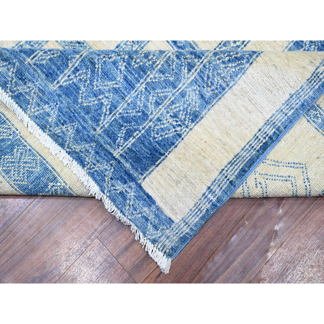 8'0" x 9'0" New Hand Knotted Blue Wool Rectangle Oriental Rug - MOA10274277