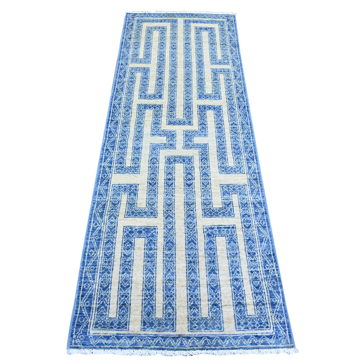 2'6" x 7'4" New Hand Knotted Blue Wool Runner Oriental Rug - MOA10274286